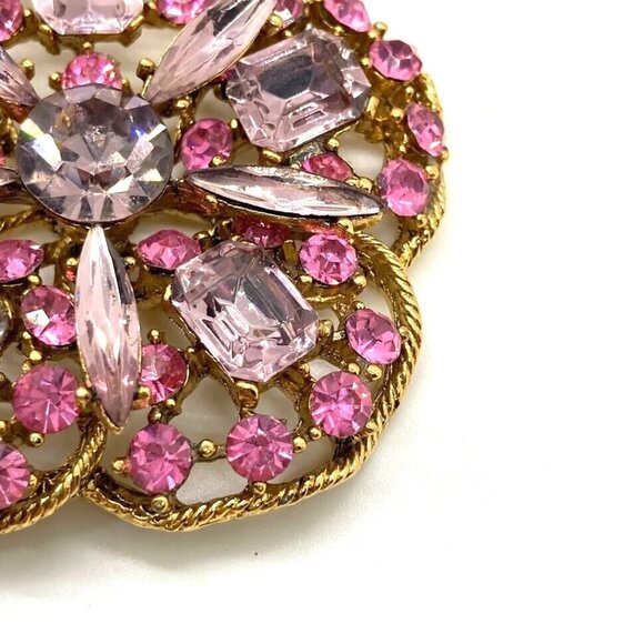 Vintage Pink Crystal Pendant Necklace With Gold Tone Double Rope Chain 30" - Picture 7 of 16